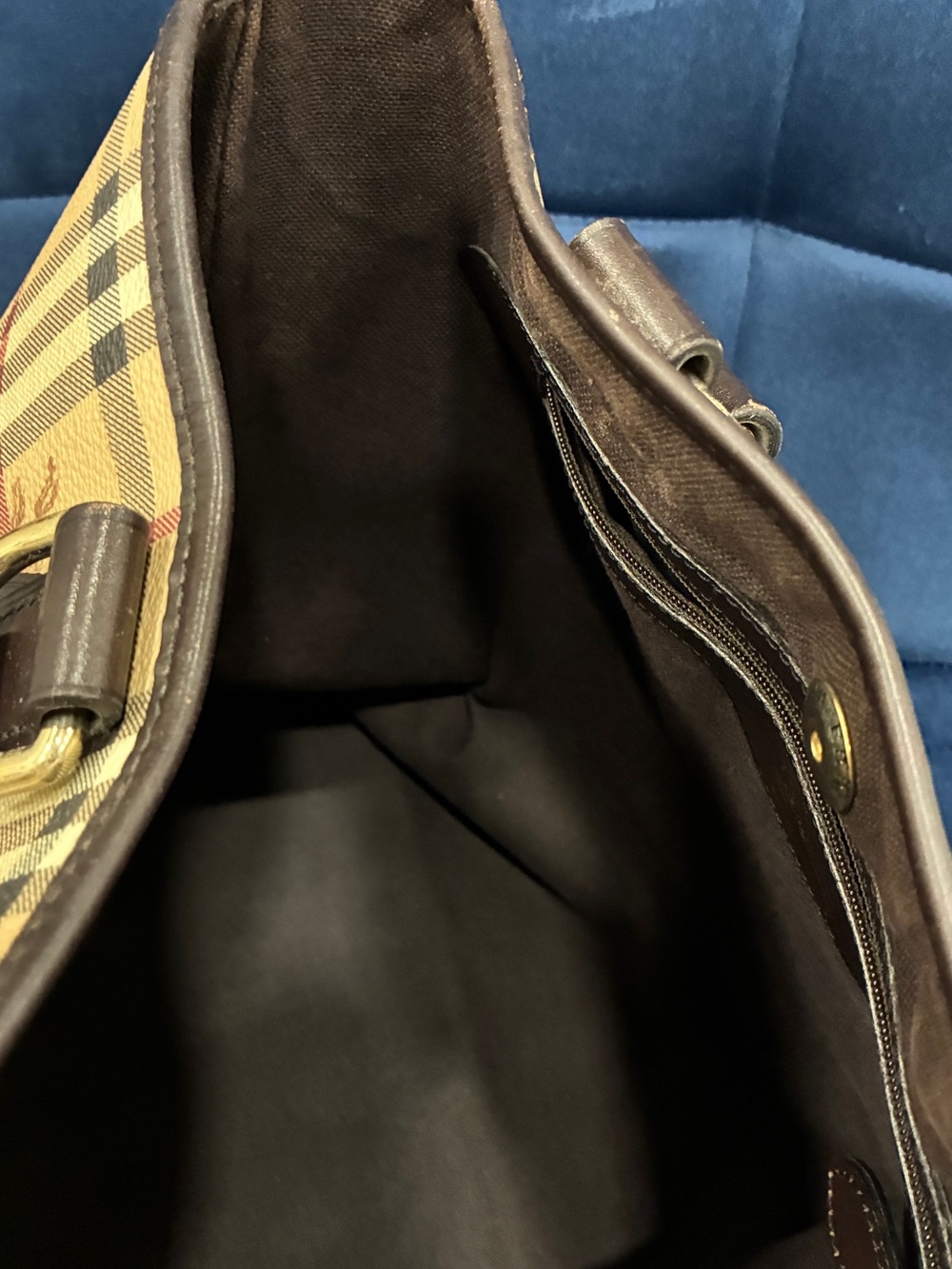 Authentic Burberry Nova Check Tote Bag Brown Leather Trim Large Shoulder Tote - Picture 9 of 13